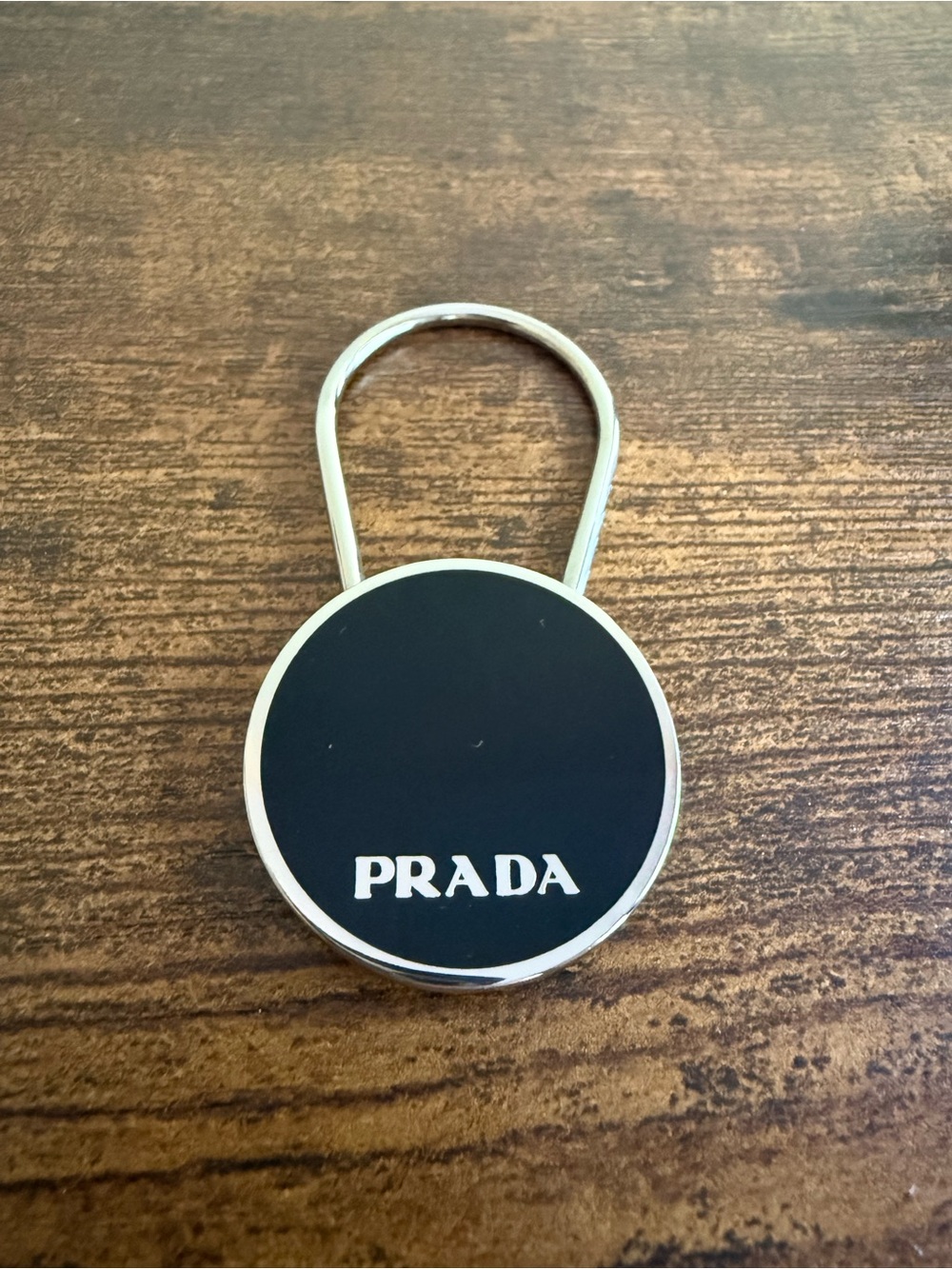 Prada Black and Silver Round Key Fob
